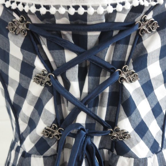 Like New Sleeveless Corset Front Dress Navy & White Gingham Check BOHO M… - Picture 4 of 15